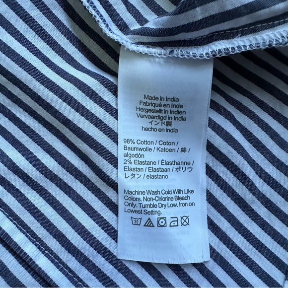 J. Crew Women White Blue Striped Ruffleneck Button Down Shirt Medium Work Career - Picture 8 of 8